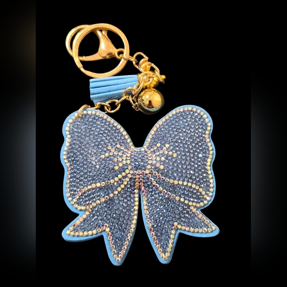 Blue Rhinestone Bow Bag Charm Keychain